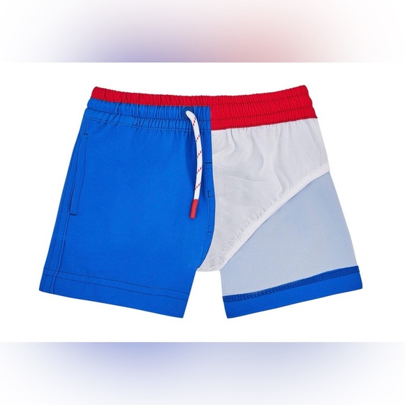 Vibrant Blue Kids Swim Trunks with Red Accent - Picture 8 of 9